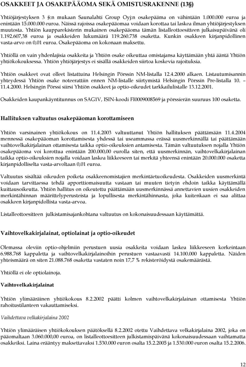 Yhtiön kaupparekisterin mukainen osakepääoma tämän listalleottoesitteen julkaisupäivänä oli 1.192.607,38 euroa ja osakkeiden lukumäärä 119.260.738 osaketta.