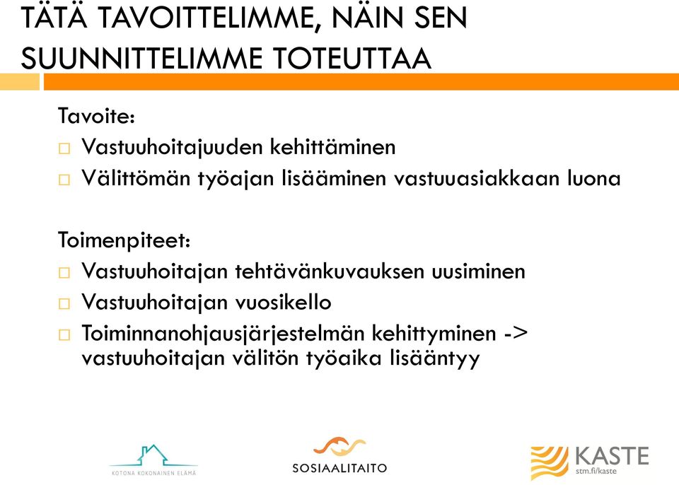 luona Toimenpiteet: Vastuuhoitajan tehtävänkuvauksen uusiminen Vastuuhoitajan