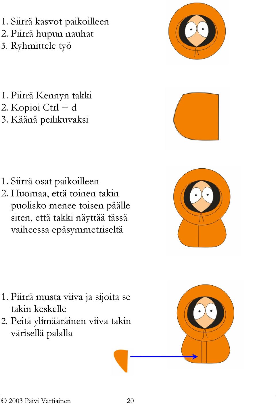 Huomaa, että toinen takin puolisko menee toisen päälle siten, että takki näyttää tässä vaiheessa