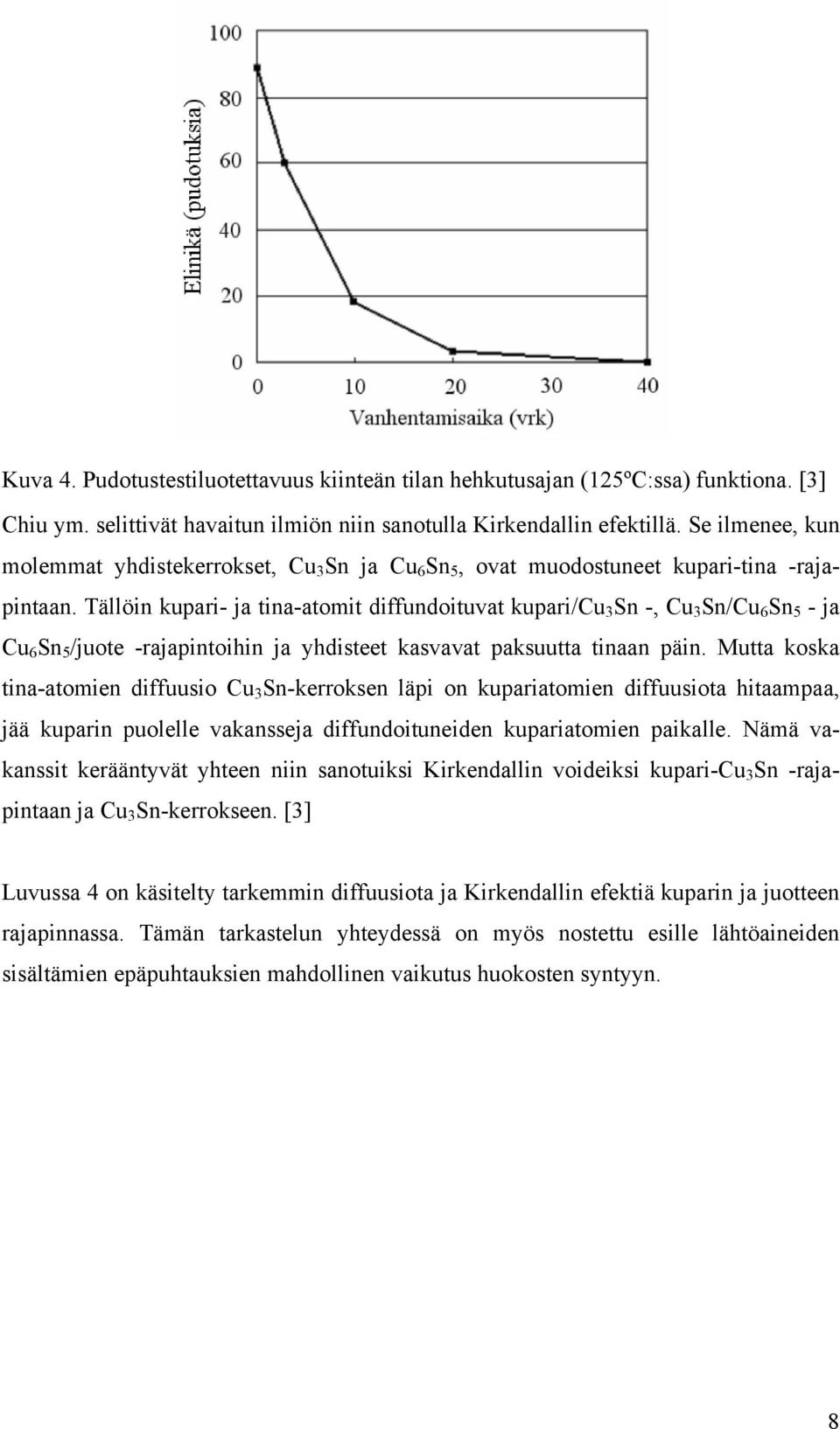 Tällöin kupari- ja tina-atomit diffundoituvat kupari/cu 3 Sn -, Cu 3 Sn/Cu 6 Sn 5 - ja Cu 6 Sn 5 /juote -rajapintoihin ja yhdisteet kasvavat paksuutta tinaan päin.