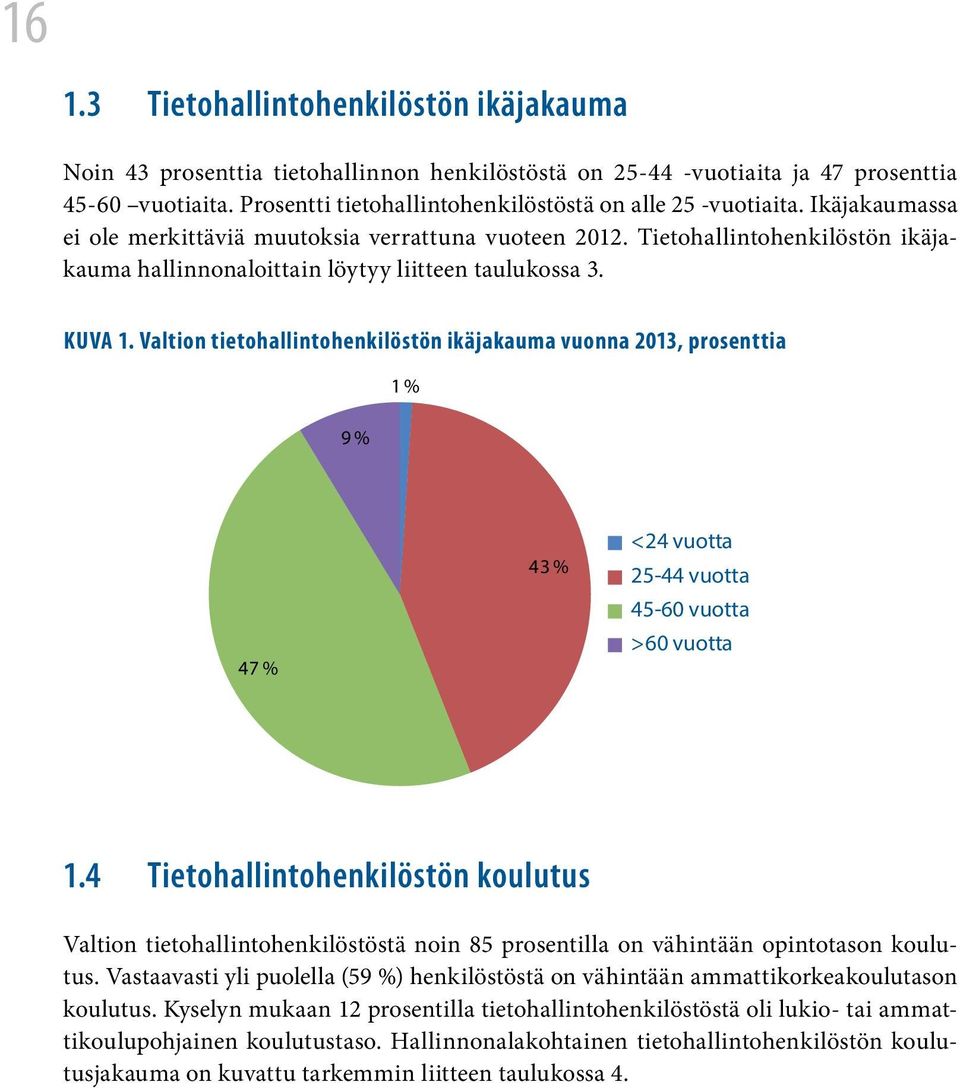 Tietohallintohenkilöstön ikäjakauma hallinnonaloittain löytyy liitteen taulukossa 3. Kuva 1.