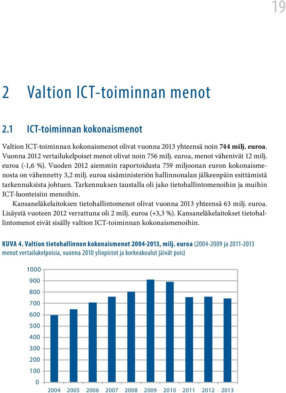 euroa sisäministeriön hallinnonalan jälkeenpäin esittämistä tarkennuksista johtuen. Tarkennuksen taustalla oli jako tietohallintomenoihin ja muihin ICT-luonteisiin menoihin.