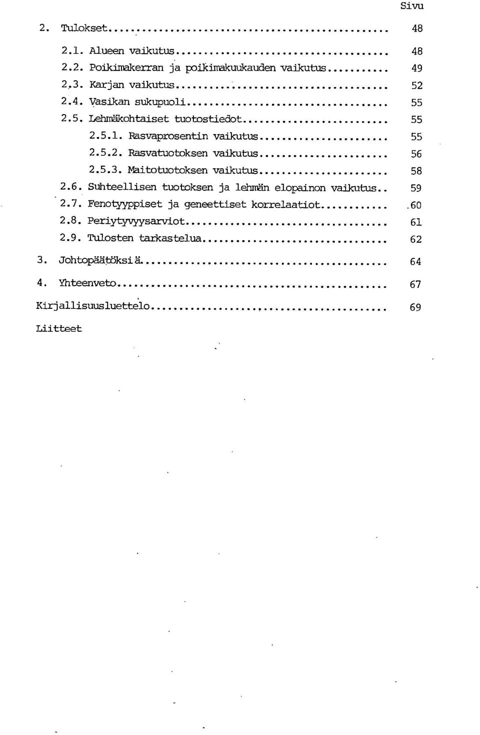 blaitotuotoksen vaikutus 58 2.6. Suhteellisen tuotoksen ja lehmän elorainon vaikutus 59 2.7.