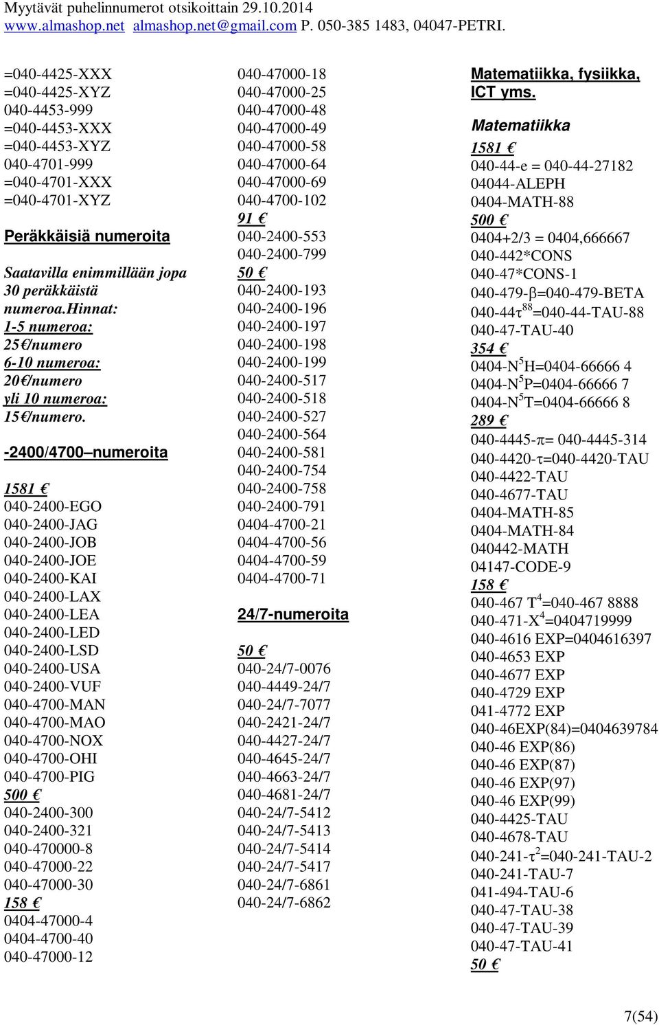 -2400/4700 numeroita 1581 040-2400-EGO 040-2400-JAG 040-2400-JOB 040-2400-JOE 040-2400-KAI 040-2400-LAX 040-2400-LEA 040-2400-LED 040-2400-LSD 040-2400-USA 040-2400-VUF 040-4700-MAN 040-4700-MAO