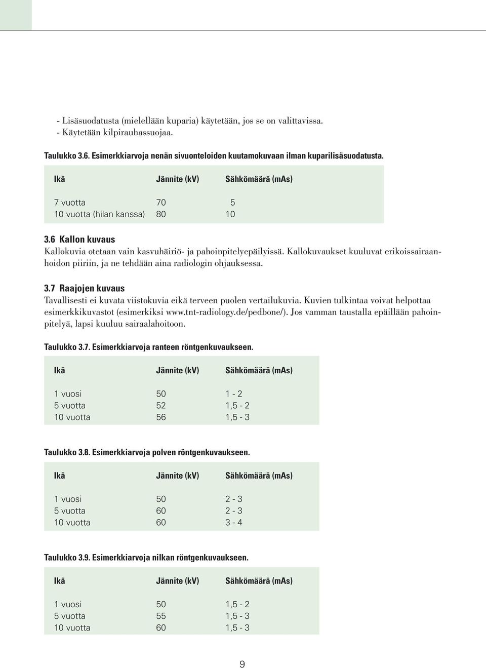 Kallokuvaukset kuuluvat erikoissairaanhoidon piiriin, ja ne tehdään aina radiologin ohjauksessa. 3.7 Raajojen kuvaus Tavallisesti ei kuvata viistokuvia eikä terveen puolen vertailukuvia.