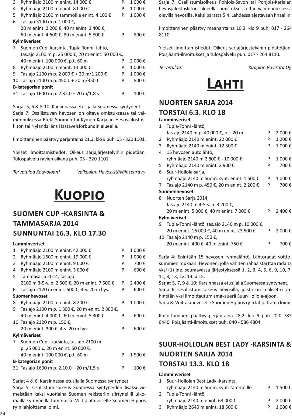 2 000 8 Ryhmäajo 2100 m enint. 14 000 P. 1 000 9 Tas.ajo 2100 m p. 2 000 + 20 m/1 200 P. 1 000 10 Tas.ajo 2100 m p. 450 + 20 m/350 P. 800 B-kategorian ponit 31 Tas.ajo 1600 m p. 2.32.0 + 20 m/1,8 s P.