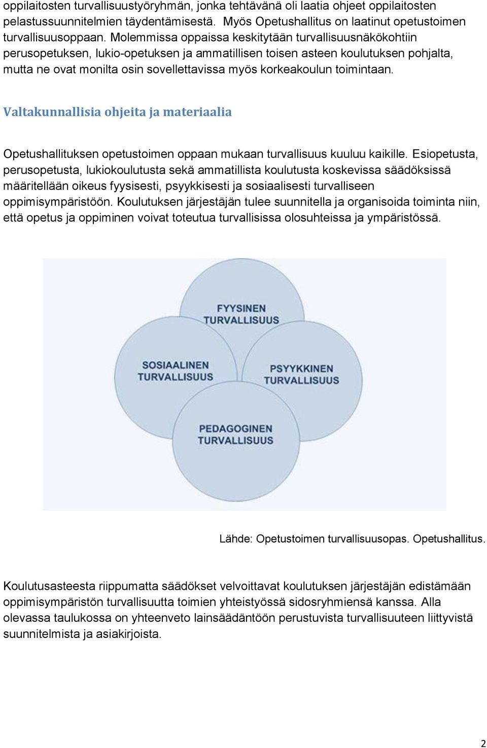 korkeakoulun toimintaan. Valtakunnallisia ohjeita ja materiaalia Opetushallituksen opetustoimen oppaan mukaan turvallisuus kuuluu kaikille.