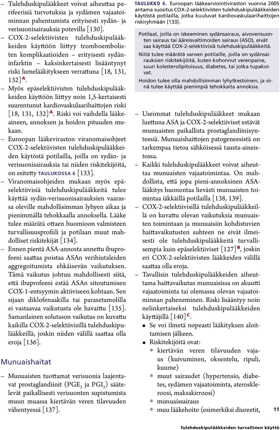 132] A. Myös epäselektiivisten tulehduskipulääkkeiden käyttöön liittyy noin 1,5-kertaisesti suurentunut kardiovaskulaarihaittojen riski [18, 131, 132] A.