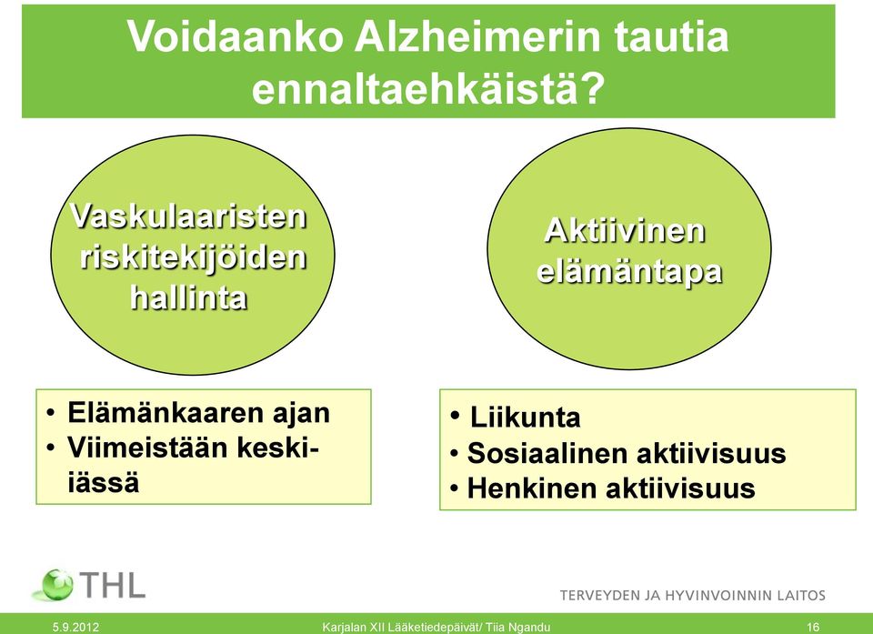 Elämänkaaren ajan Viimeistään keskiiässä Liikunta Sosiaalinen