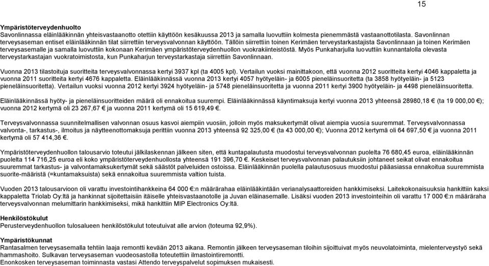 Tällöin siirrettiin toinen Kerimäen terveystarkastajista Savonlinnaan ja toinen Kerimäen terveysasemalle ja samalla luovuttiin kokonaan Kerimäen ympäristöterveydenhuollon vuokrakiinteistöstä.