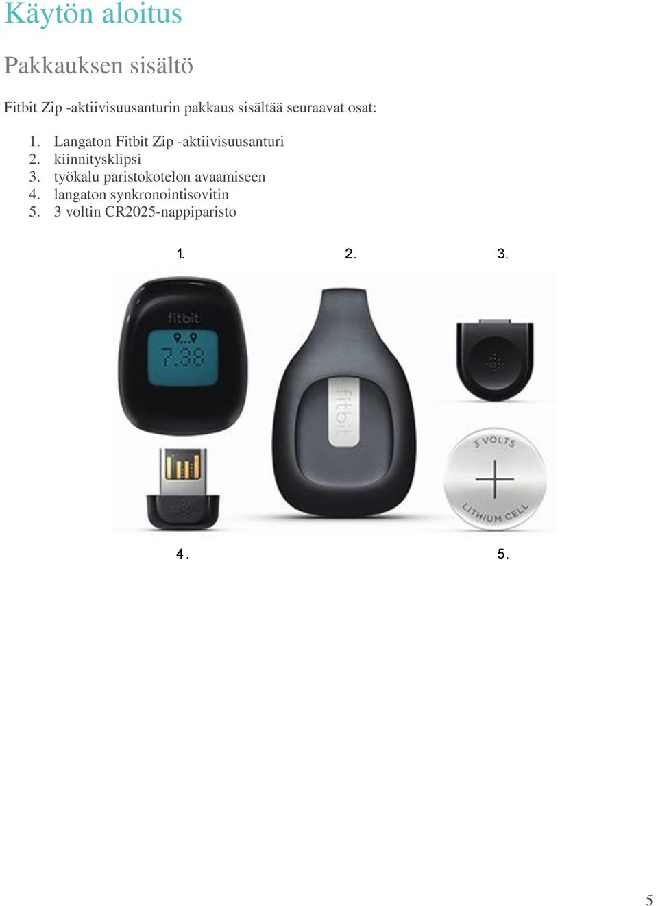 Langaton Fitbit Zip -aktiivisuusanturi 2. kiinnitysklipsi 3.