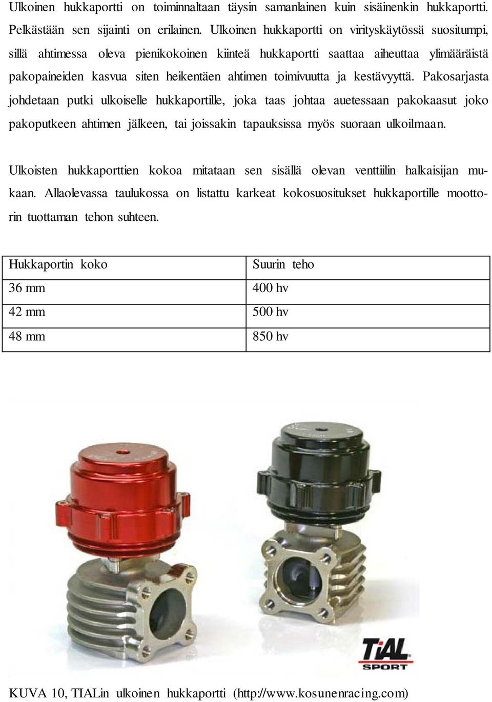 kestävyyttä. Pakosarjasta johdetaan putki ulkoiselle hukkaportille, joka taas johtaa auetessaan pakokaasut joko pakoputkeen ahtimen jälkeen, tai joissakin tapauksissa myös suoraan ulkoilmaan.