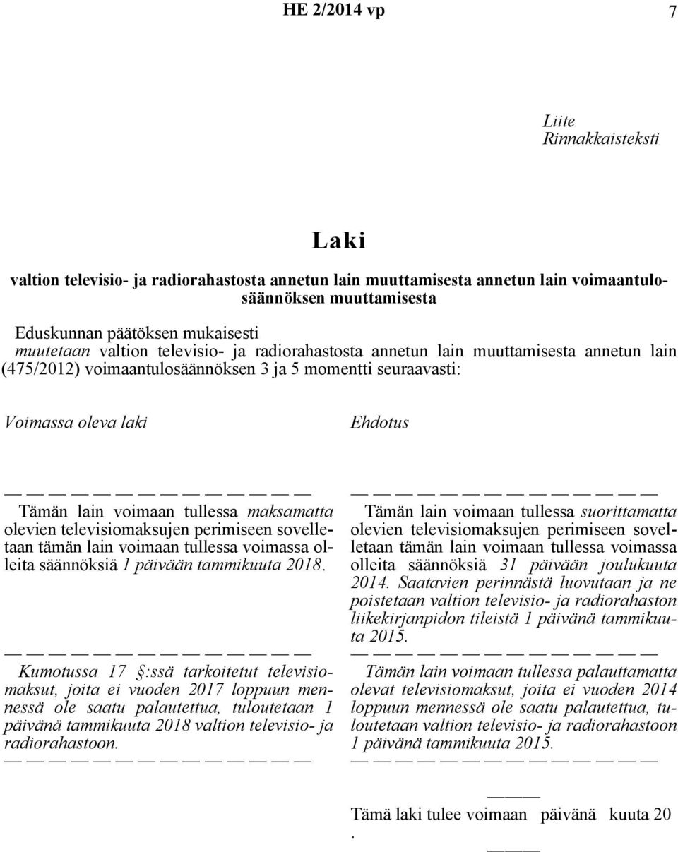 maksamatta olevien televisiomaksujen perimiseen sovelletaan tämän lain voimaan tullessa voimassa olleita säännöksiä 1 päivään tammikuuta 2018.