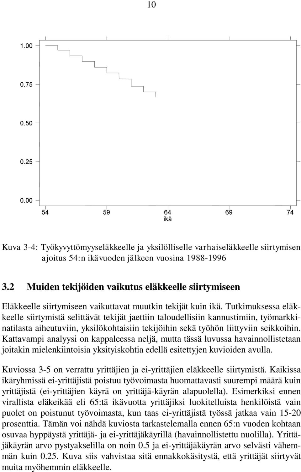 Tutkimuksessa eläkkeelle siirtymistä selittävät tekijät jaettiin taloudellisiin kannustimiin, työmarkkinatilasta aiheutuviin, yksilökohtaisiin tekijöihin sekä työhön liittyviin seikkoihin.