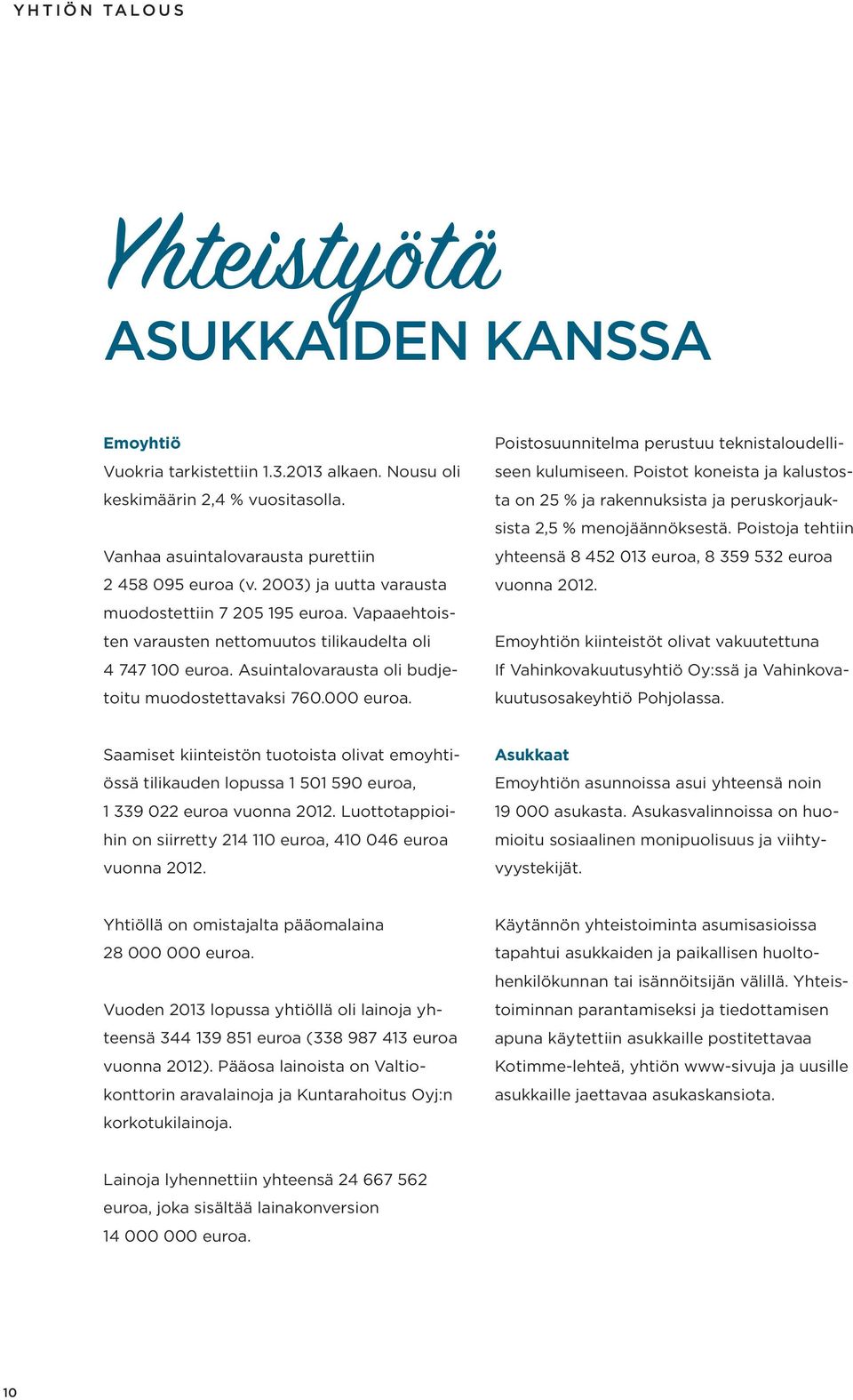 Poistosuunnitelma perustuu teknistaloudelliseen kulumiseen. Poistot koneista ja kalustosta on 25 % ja rakennuksista ja peruskorjauksista 2,5 % menojäännöksestä.