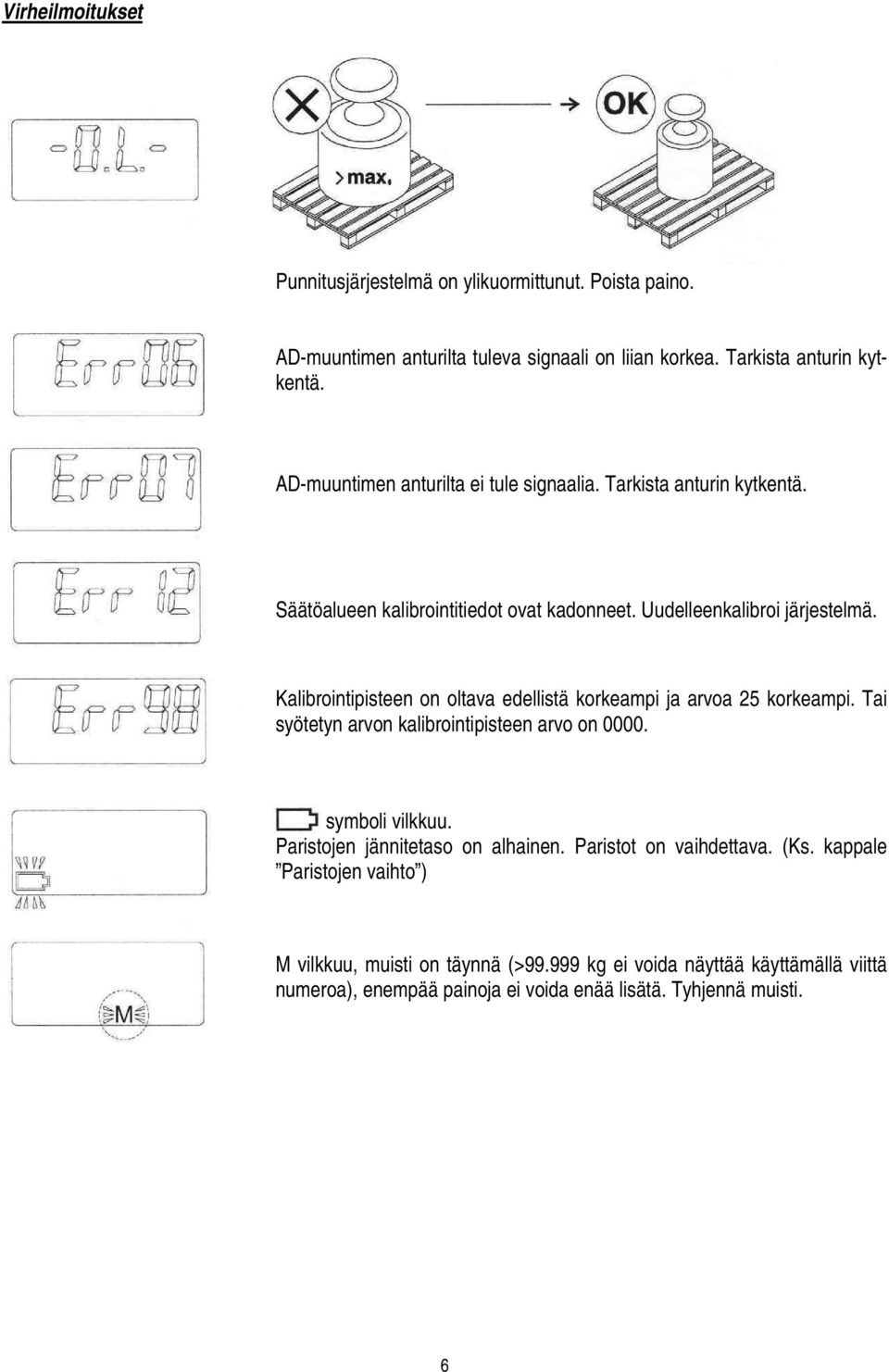 Kalibrointipisteen on oltava edellistä korkeampi ja arvoa 25 korkeampi. Tai syötetyn arvon kalibrointipisteen arvo on 0000. symboli vilkkuu.