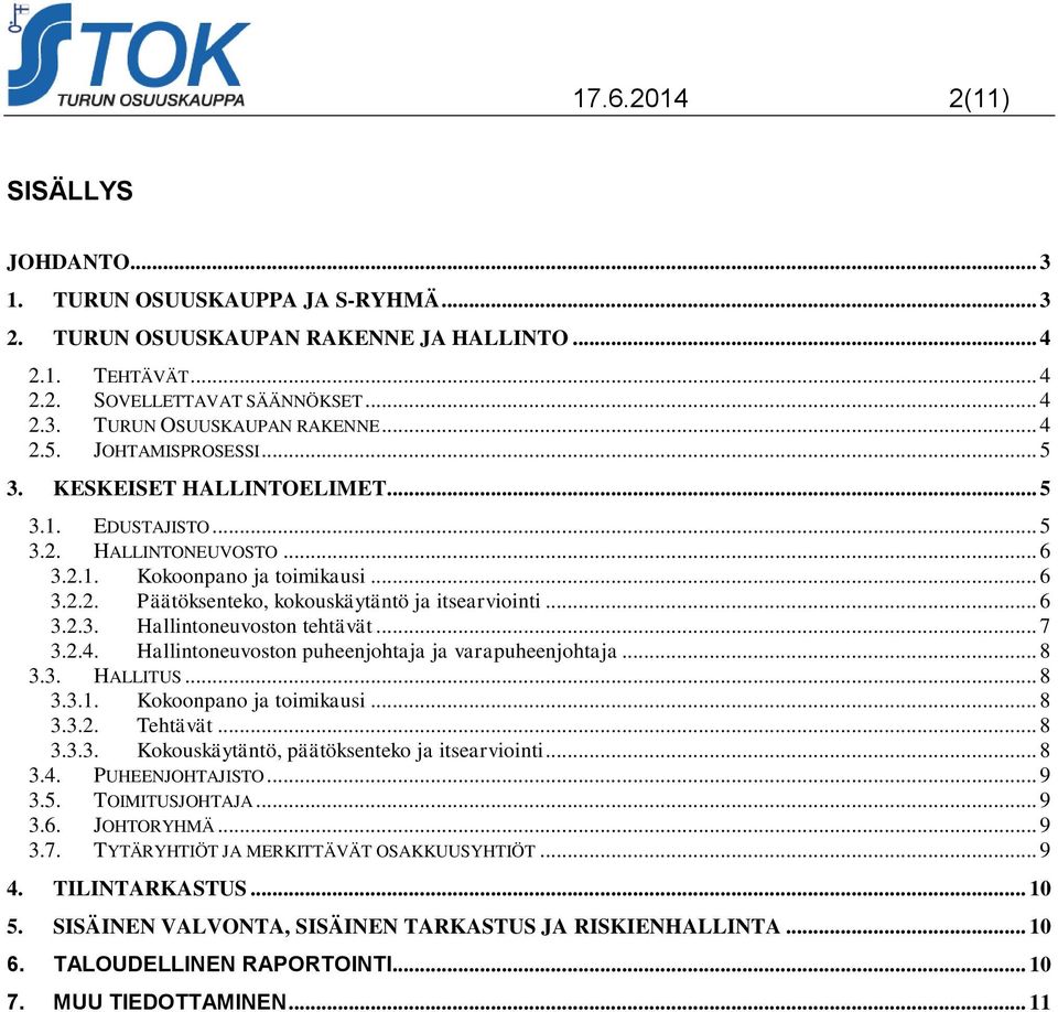 .. 7 3.2.4. Hallintoneuvoston puheenjohtaja ja varapuheenjohtaja... 8 3.3. HALLITUS... 8 3.3.1. Kokoonpano ja toimikausi... 8 3.3.2. Tehtävät... 8 3.3.3. Kokouskäytäntö, päätöksenteko ja itsearviointi.