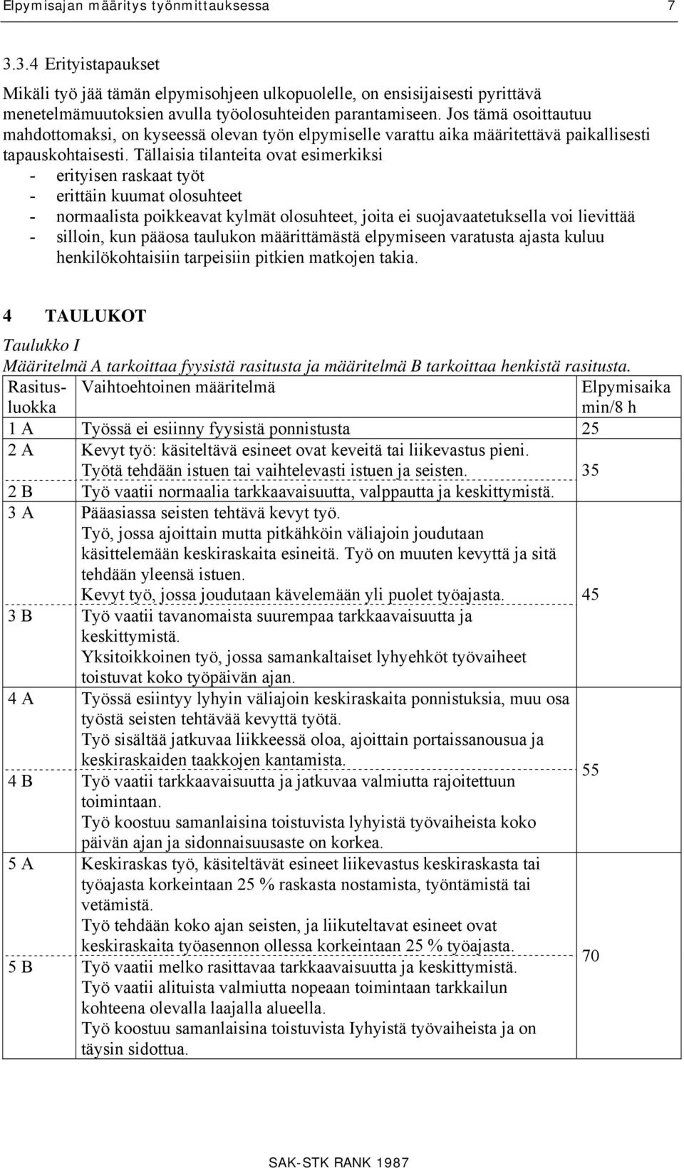 Tällaisia tilanteita ovat esimerkiksi - erityisen raskaat työt - erittäin kuumat olosuhteet - normaalista poikkeavat kylmät olosuhteet, joita ei suojavaatetuksella voi lievittää - silloin, kun pääosa