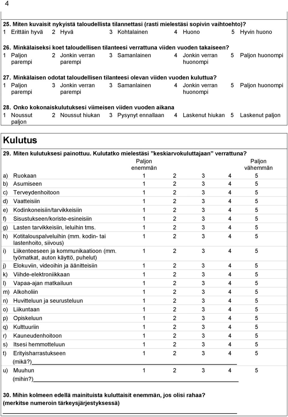 Minkälaisen odotat taloudellisen tilanteesi olevan viiden vuoden kuluttua? 1 Paljon parempi 3 Jonkin verran parempi 3 Samanlainen 4 Jonkin verran huonompi 5 Paljon huonompi 28.