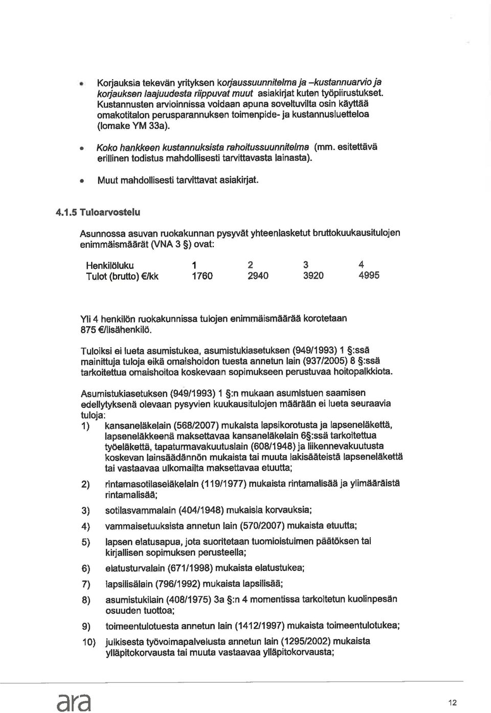 esitettävä erillinen todistus mahdollisesti tarvittavasta lainasta). Muut mahdollisesti tarvittavat asiakirjat. 4. 1.