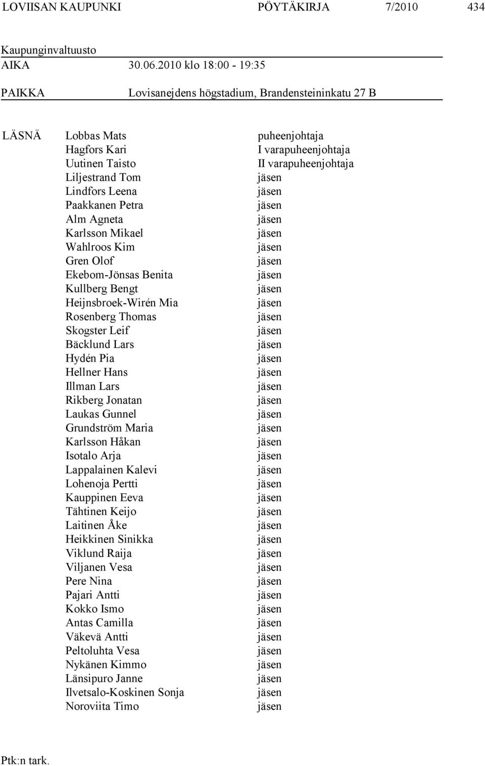 Lindfors Leena Paakkanen Petra Alm Agneta Karlsson Mikael Wahlroos Kim Gren Olof Ekebom-Jönsas Benita Kullberg Bengt Heijnsbroek-Wirén Mia Rosenberg Thomas Skogster Leif Bäcklund Lars Hydén Pia