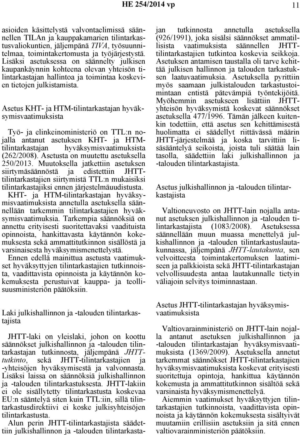 Asetus KHT- ja HTM-tilintarkastajan hyväksymisvaatimuksista Työ- ja elinkeinoministeriö on TTL:n nojalla antanut asetuksen KHT- ja HTMtilintarkastajan hyväksymisvaatimuksista (262/2008).