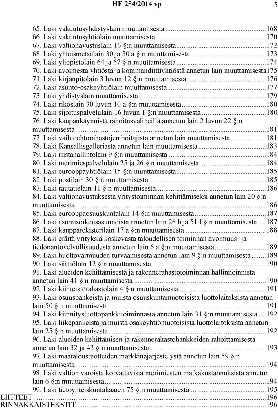 asunto-osakeyhtiölain muuttamisesta...177 73. yhdistyslain muuttamisesta...179 74. rikoslain 30 luvun 10 a :n muuttamisesta...180 75. sijoituspalvelulain 16 luvun 1 :n muuttamisesta...180 76.