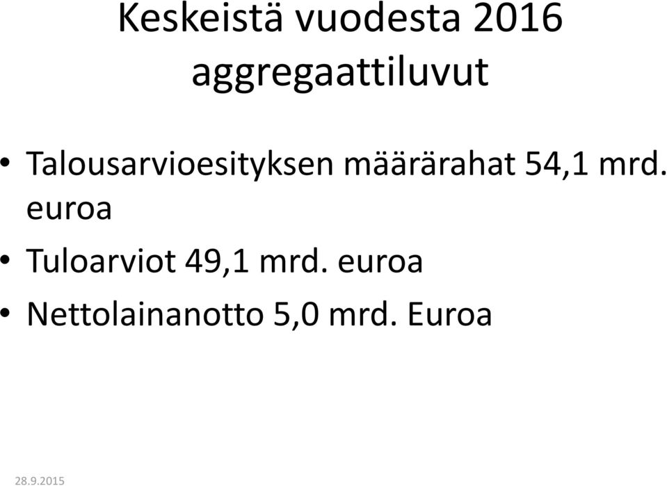 Talousarvioesityksen määrärahat 54,1