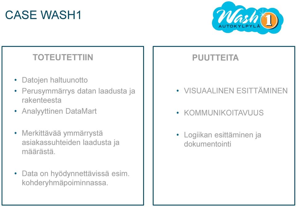 KOMMUNIKOITAVUUS Merkittävää ymmärrystä asiakassuhteiden laadusta ja määrästä.