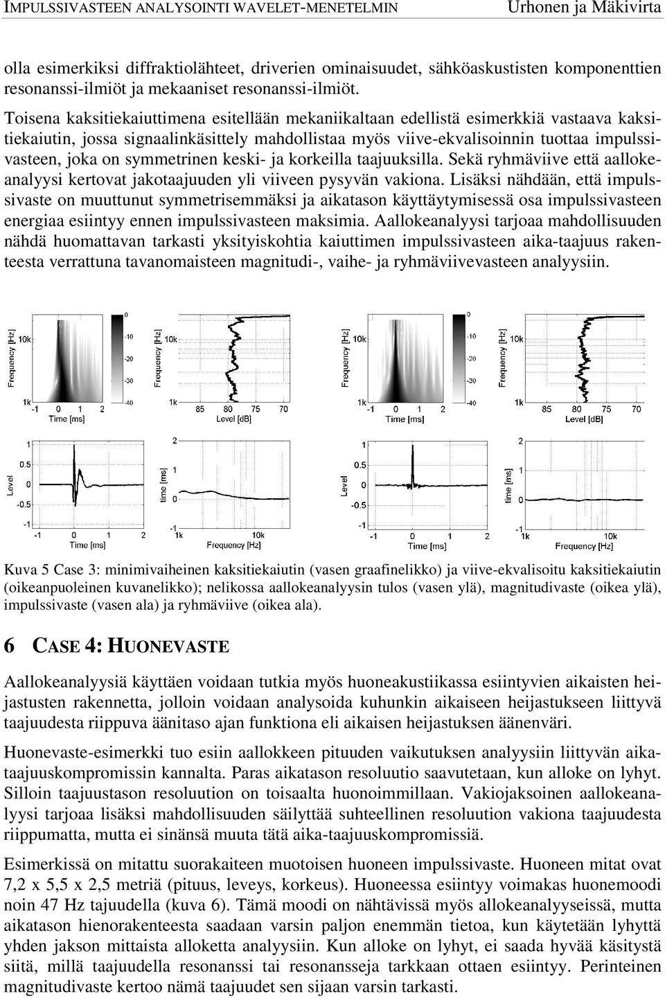 symmetrinen keski- ja korkeilla taajuuksilla. Sekä ryhmäviive että aallokeanalyysi kertovat jakotaajuuden yli viiveen pysyvän vakiona.