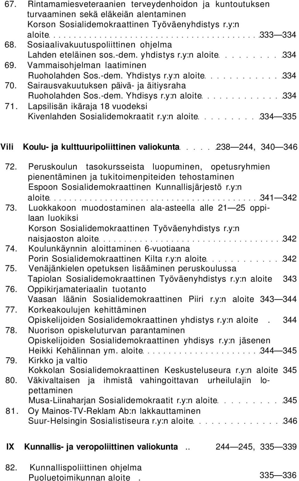 Sairausvakuutuksen päivä- ja äitiysraha Ruoholahden Sos.-dem. Yhdisys r.y:n aloite 334 71. Lapsilisän ikäraja 18 vuodeksi Kivenlahden Sosialidemokraatit r.