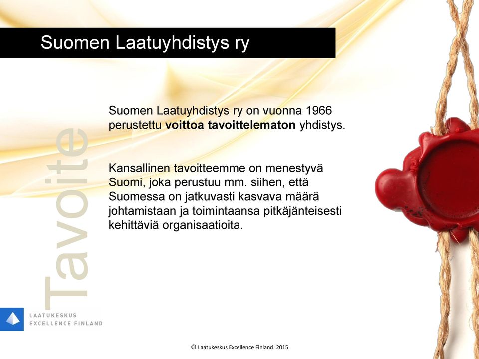Kansallinen tavoitteemme on menestyvä Suomi, joka perustuu mm.