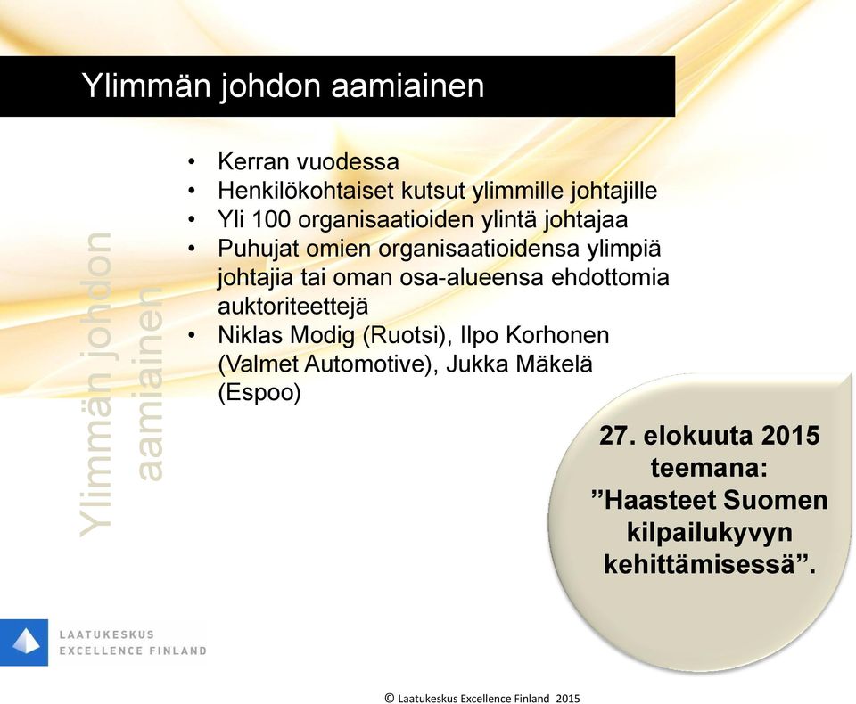 johtajia tai oman osa-alueensa ehdottomia auktoriteettejä Niklas Modig (Ruotsi), Ilpo Korhonen