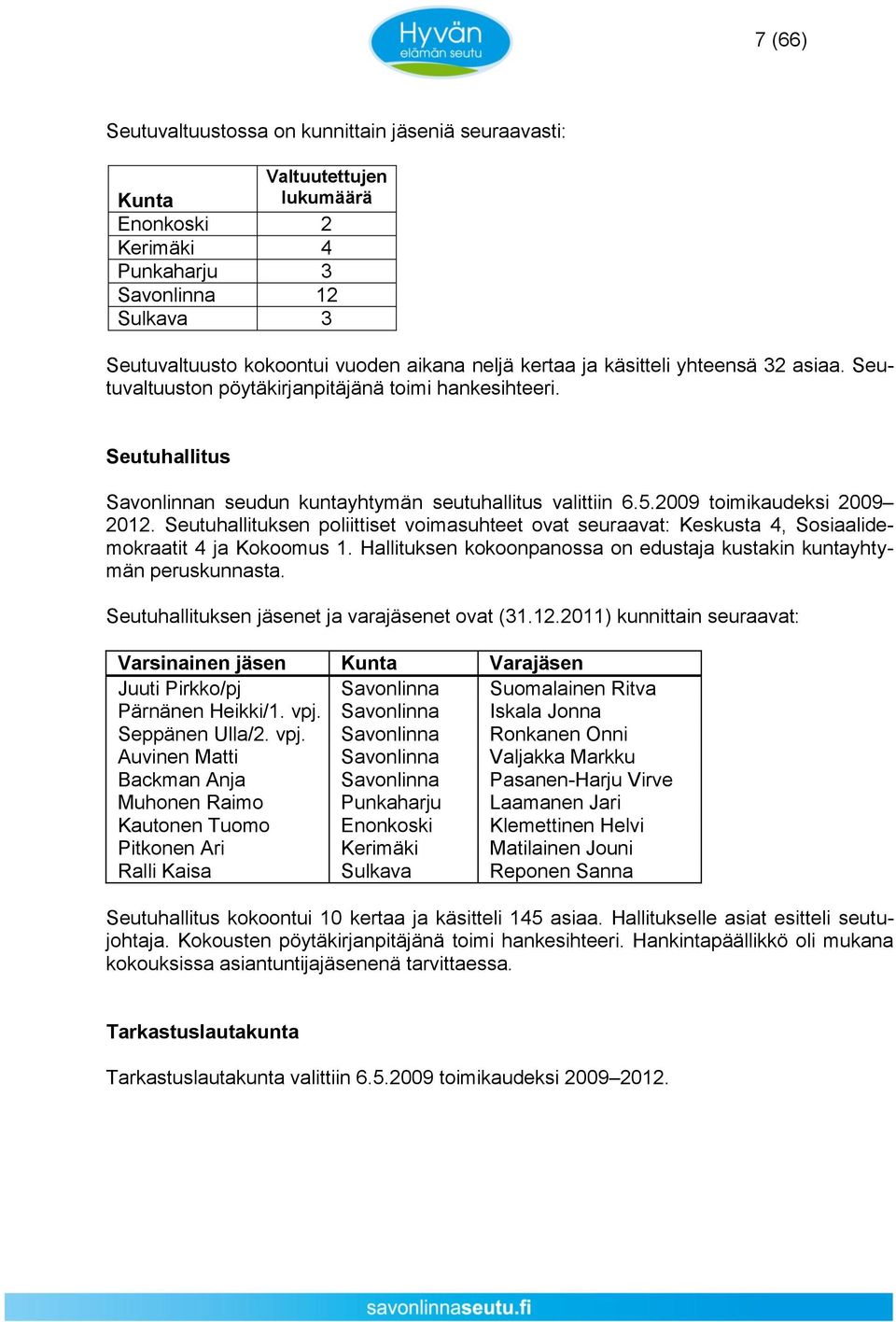 Seutuhallituksen poliittiset voimasuhteet ovat seuraavat: Keskusta 4, Sosiaalidemokraatit 4 ja Kokoomus 1. Hallituksen kokoonpanossa on edustaja kustakin kuntayhtymän peruskunnasta.