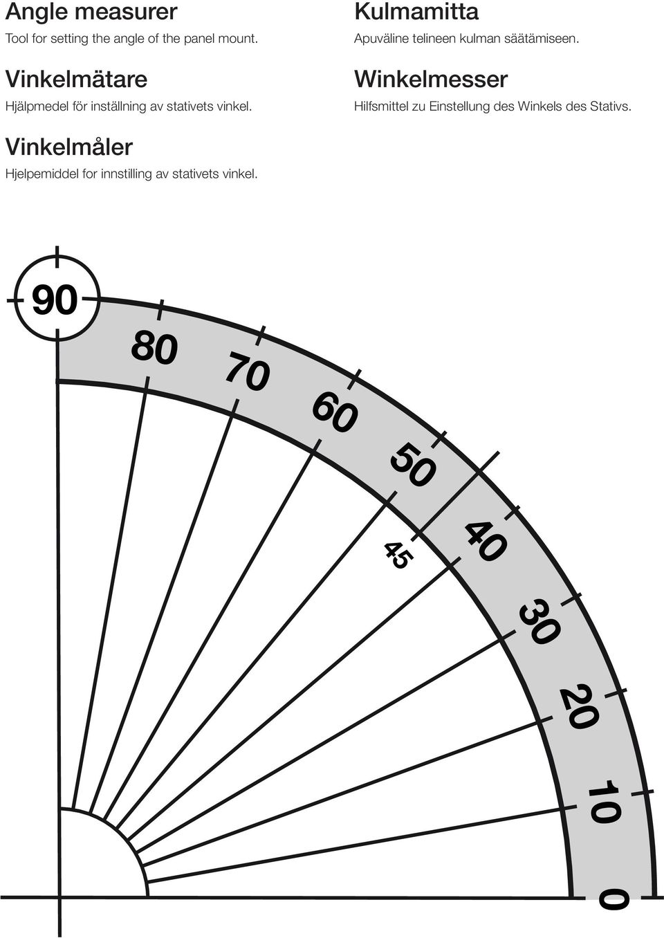 Kulmamitta Apuväline telineen kulman säätämiseen.