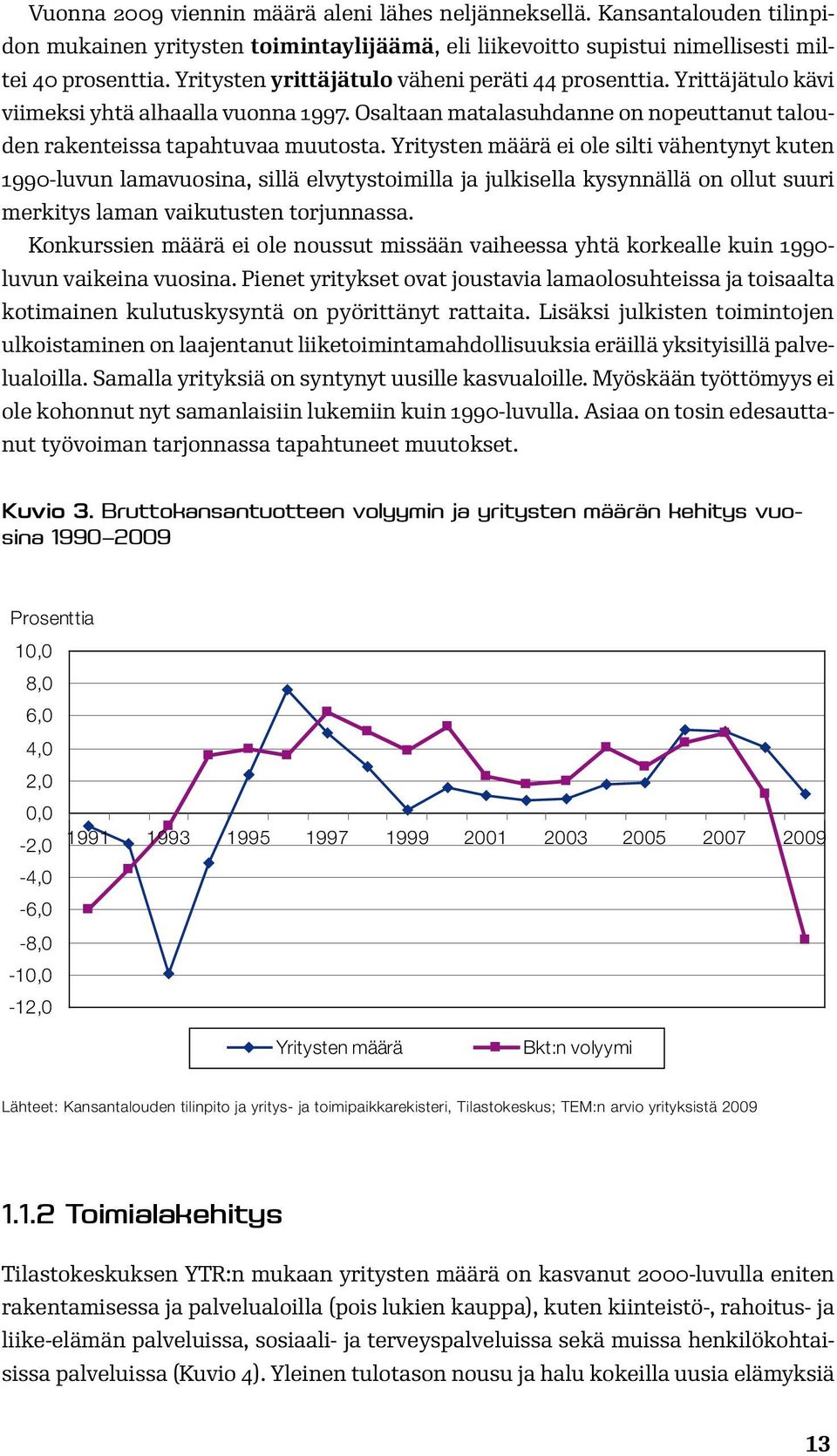 Yritysten määrä ei ole silti vähentynyt kuten 1990-luvun lamavuosina, sillä elvytystoimilla ja julkisella kysynnällä on ollut suuri merkitys laman vaikutusten torjunnassa.