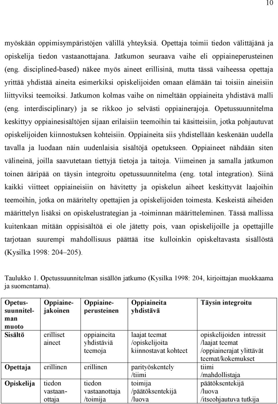 Jatkumon kolmas vaihe on nimeltään oppiaineita yhdistävä malli (eng. interdisciplinary) ja se rikkoo jo selvästi oppiainerajoja.