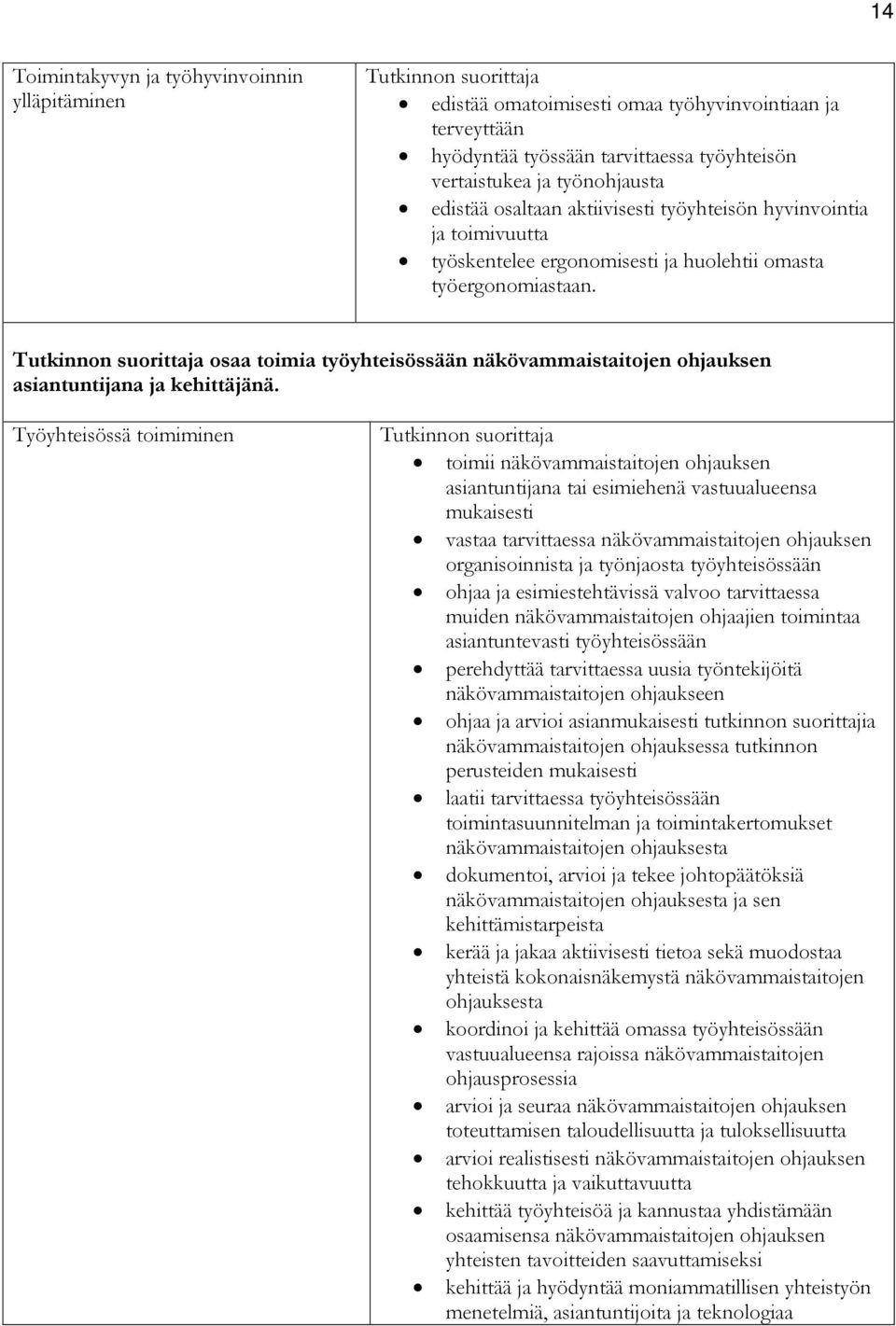 osaa toimia työyhteisössään näkövammaistaitojen ohjauksen asiantuntijana ja kehittäjänä.