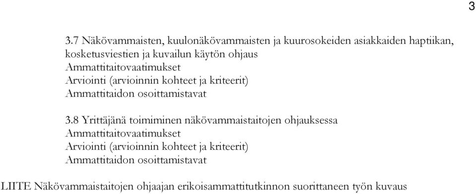 8 Yrittäjänä toimiminen näkövammaistaitojen ohjauksessa Ammattitaitovaatimukset Arviointi (arvioinnin kohteet ja