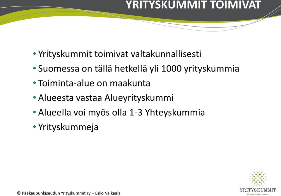 yrityskummia Toiminta-alue on maakunta Alueesta vastaa