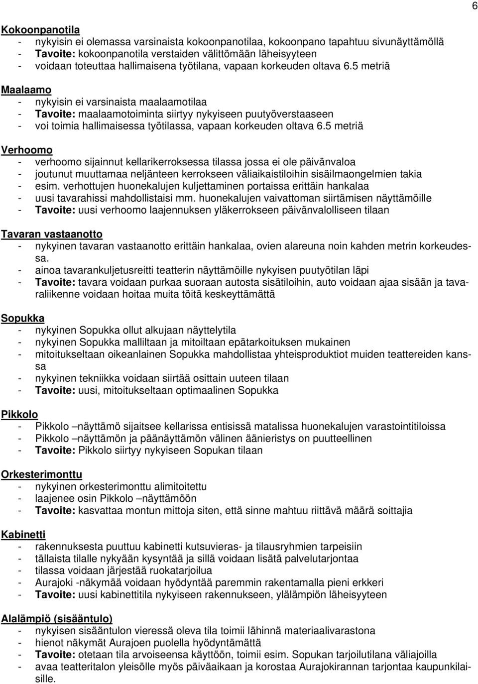 5 metriä Maalaamo - nykyisin ei varsinaista maalaamotilaa - Tavoite: maalaamotoiminta siirtyy nykyiseen puutyöverstaaseen - voi toimia hallimaisessa työtilassa, vapaan korkeuden oltava 6.