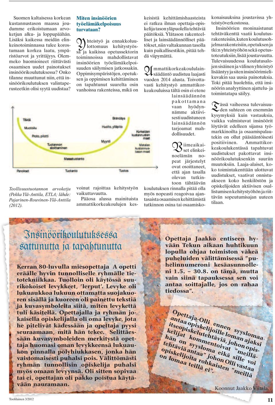 Onko tilanne muuttunut niin, että insinöörikoulutuksen valintaperusteetkin olisi syytä uudistaa? Teollisuustuotannon arvoketju (Pekka Ylä-Anttila, ETLA; lähde: Pajarinen-Rouvinen-Ylä-Anttila (2012).