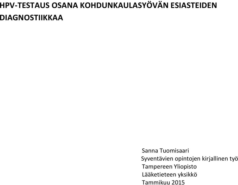 Tuomisaari Syventävien opintojen