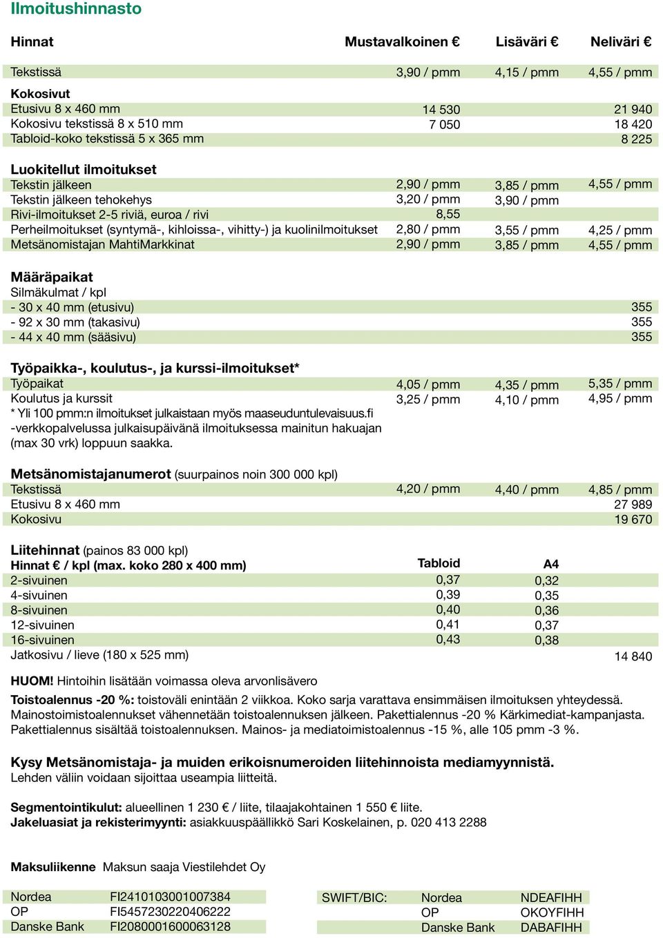 kuolinilmoitukset Metsänomistajan MahtiMarkkinat 2,90 / pmm 3,20 / pmm 8,55 2,80 / pmm 2,90 / pmm 3,85 / pmm 3,90 / pmm 3,55 / pmm 3,85 / pmm 4,55 / pmm 4,25 / pmm 4,55 / pmm Määräpaikat Silmäkulmat