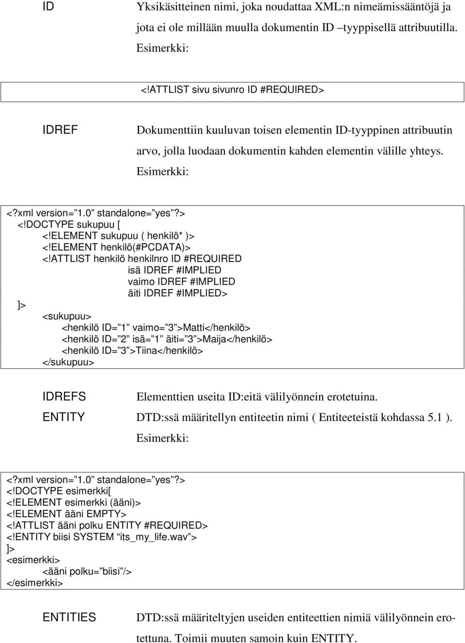 0 standalone= yes?> <!DOCTYPE sukupuu [ <!ELEMENT sukupuu ( henkilö* )> <!ELEMENT henkilö(#pcdata)> <!