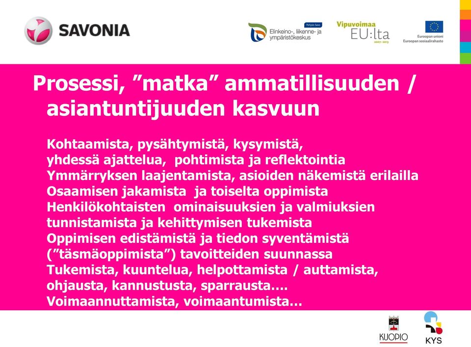 ominaisuuksien ja valmiuksien tunnistamista ja kehittymisen tukemista Oppimisen edistämistä ja tiedon syventämistä ( täsmäoppimista )