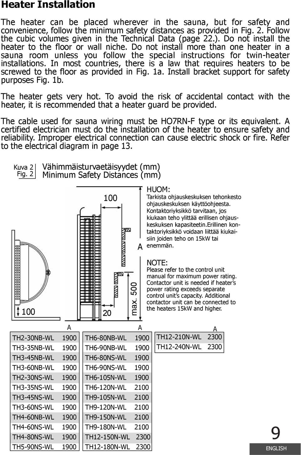 Do not install more than one heater in a sauna room unless you follow the special instructions for twin-heater installations.