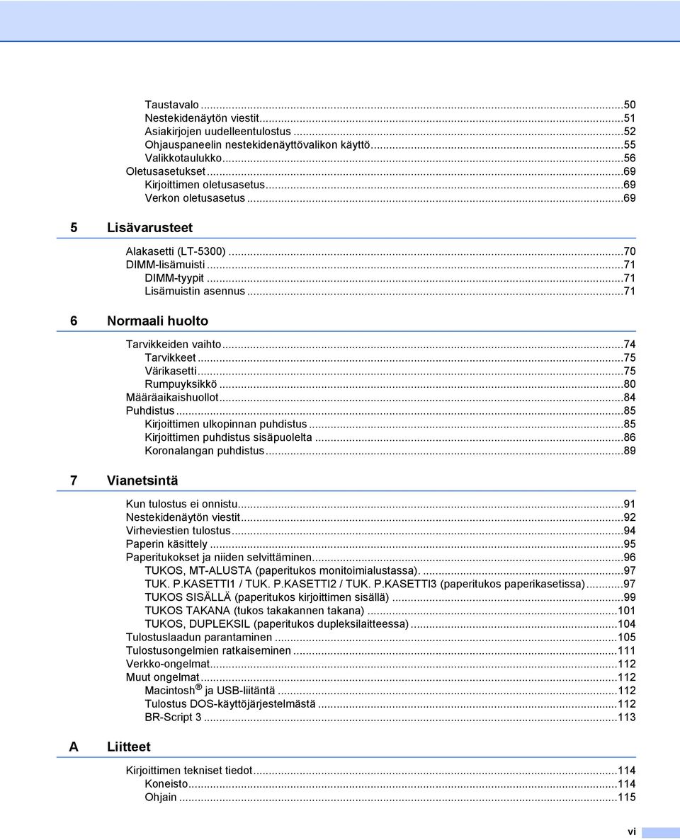 ..75 Värikasetti...75 Rumpuyksikkö...80 Määräaikaishuollot...84 Puhdistus...85 Kirjoittimen ulkopinnan puhdistus...85 Kirjoittimen puhdistus sisäpuolelta...86 Koronalangan puhdistus.