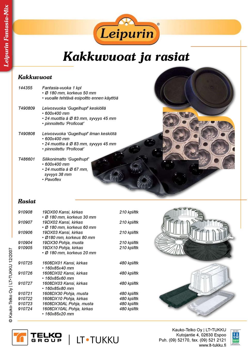 muottia á Ø 67 mm, syvyys 38 mm Pavoflex Rasiat Kauko-Telko Oy LT TUKKU 12/2007 910908 19DX00 Kansi, kirkas 210 kpl/ltk Ø 180 mm, korkeus 30 mm 910907 19DX02 Kansi, kirkas 210 kpl/ltk Ø 180 mm,