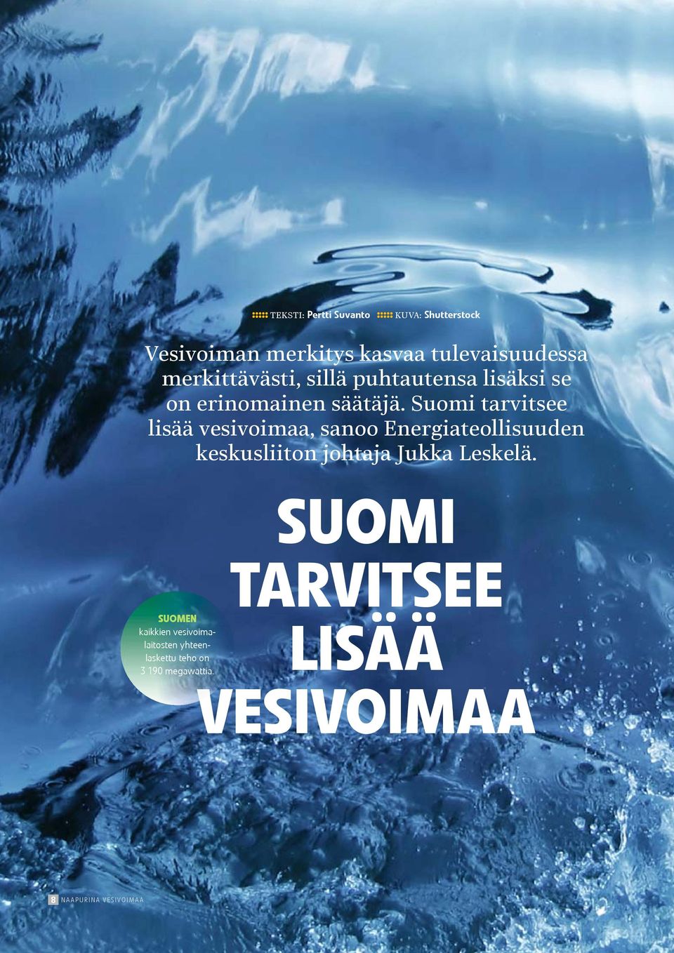 Suomi tarvitsee lisää vesivoimaa, sanoo Energiateollisuuden keskusliiton johtaja Jukka Leskelä.